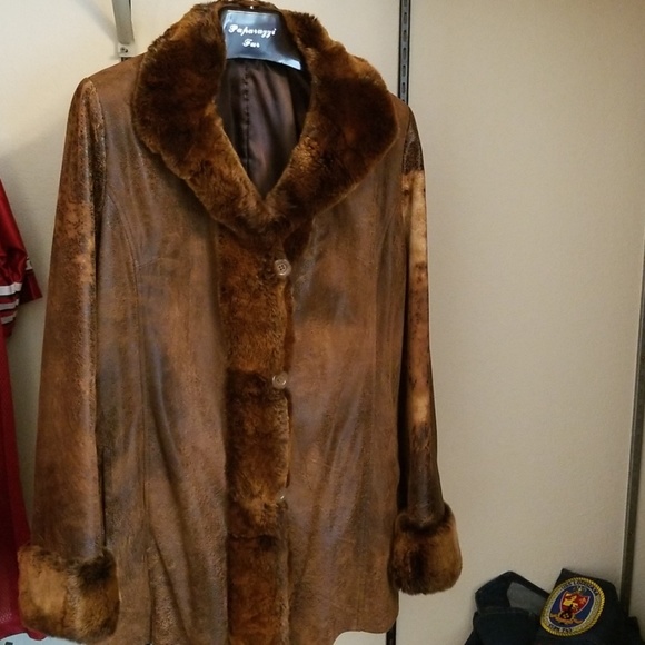 Rex Rabbit Jacket w/ Camel Break Leather - Picture 1 of 4